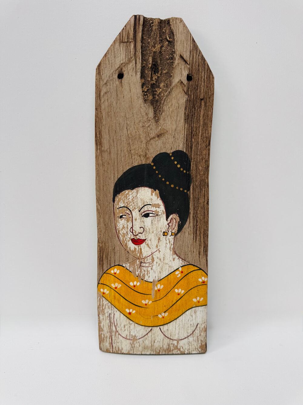 Vintage Thai Lanna Woman Folk Art Painting on Wood